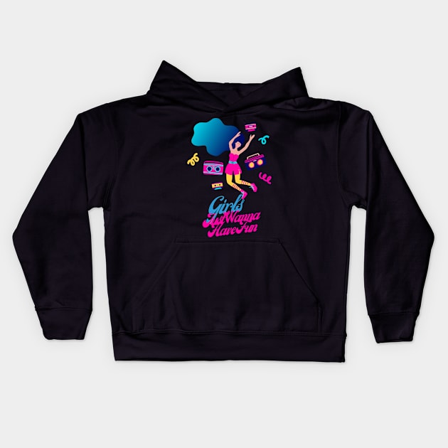 Girls Just Want to Have Fun Kids Hoodie by dryweave